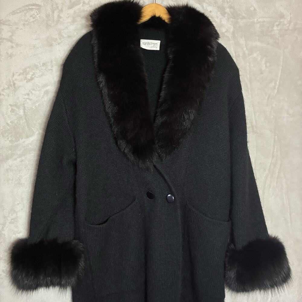 Nordstrom Gallery Designs By Rachelle Mohair Sweater Jacket Fox Fur Trim Size M - Picture 2 of 11